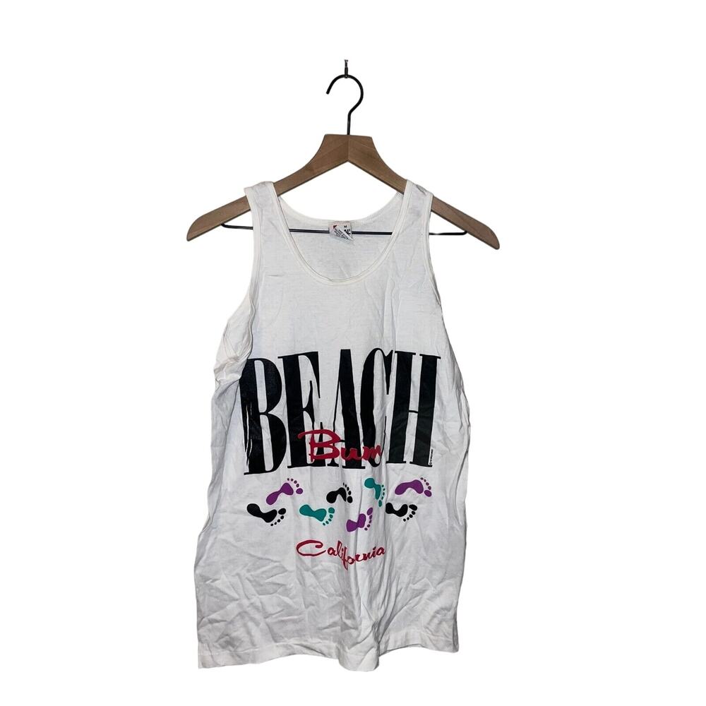 Vintage Beach Bums Tank Top Tee California White Sleeveless Shirt VTG 90s Medium